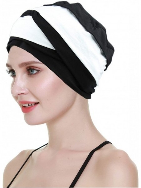 Skullies & Beanies Slip-on Lightweight Chemo Turbans for Women Hair Loss-Breathable Bamboo - Black White - CT192O6W6K3 $19.61
