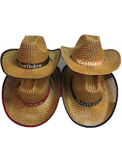 Cowboy Hats 4Pcs Unisex Woven Straw Round up Cowboy Hat Summer Wide Brim Beach Cap Straw Hat - 4pcs01 - CK18GKOO0M2 $20.83