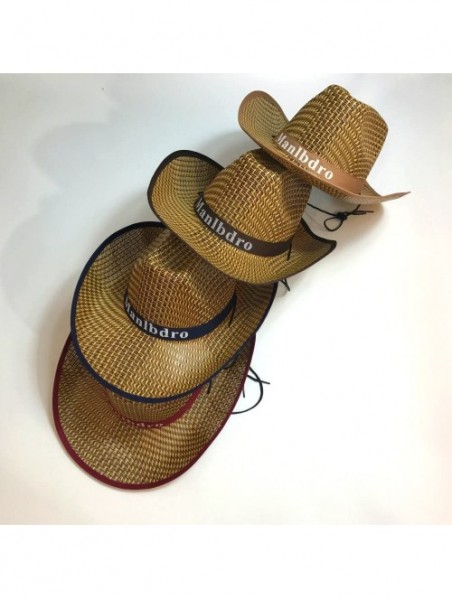 Cowboy Hats 4Pcs Unisex Woven Straw Round up Cowboy Hat Summer Wide Brim Beach Cap Straw Hat - 4pcs01 - CK18GKOO0M2 $20.83