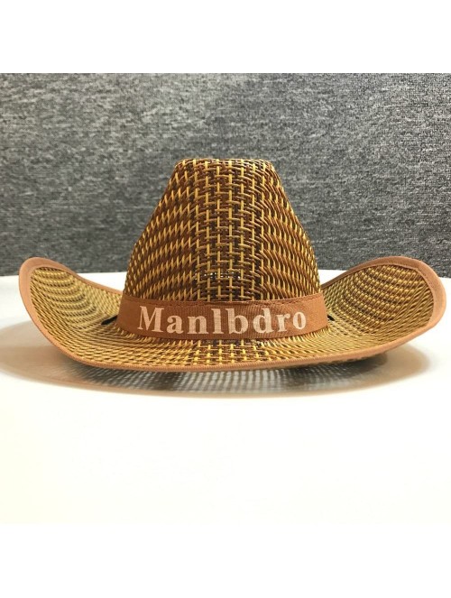 Cowboy Hats 4Pcs Unisex Woven Straw Round up Cowboy Hat Summer Wide Brim Beach Cap Straw Hat - 4pcs01 - CK18GKOO0M2 $20.83