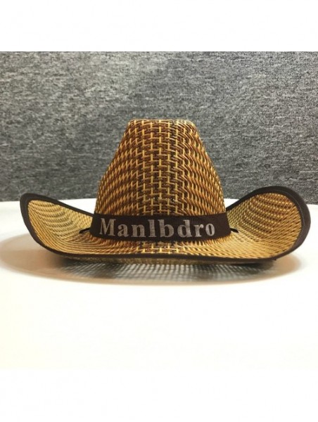 Cowboy Hats 4Pcs Unisex Woven Straw Round up Cowboy Hat Summer Wide Brim Beach Cap Straw Hat - 4pcs01 - CK18GKOO0M2 $20.83