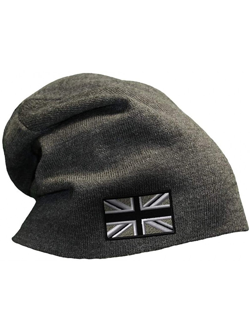 Skullies & Beanies Custom Slouchy Beanie British Flag Black White Embroidery Cotton - Dark Grey - CG12FJQ1ZGJ $20.46