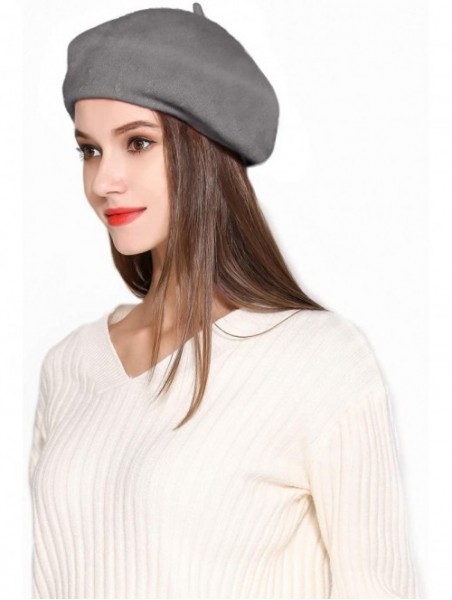 Berets Wool Beret Hat Solid Color French Artist Beret Skily Scarf Brooch - Deep Gray - CJ18I93TOER $12.07