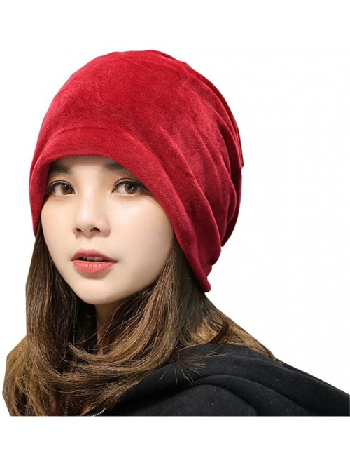 Skullies & Beanies Women's Velvet Beanies Winter Korean Fashion Hats Cap Warm Stretch Skully - Red - CF186QDQ87D $13.27