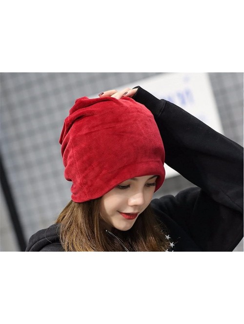 Skullies & Beanies Women's Velvet Beanies Winter Korean Fashion Hats Cap Warm Stretch Skully - Red - CF186QDQ87D $13.27