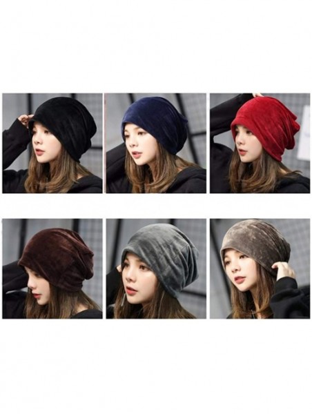 Skullies & Beanies Women's Velvet Beanies Winter Korean Fashion Hats Cap Warm Stretch Skully - Red - CF186QDQ87D $13.27