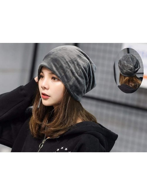 Skullies & Beanies Women's Velvet Beanies Winter Korean Fashion Hats Cap Warm Stretch Skully - Red - CF186QDQ87D $13.27