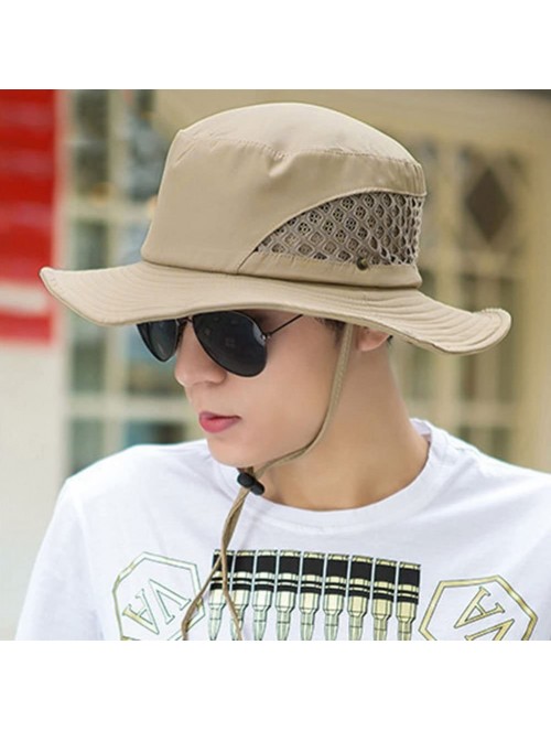 Cowboy Hats Adjustable Breathable Sweatband Protection Mountaineering - Khaki - C218DQK4S2U $11.14