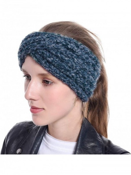 Cold Weather Headbands Women Cold Weather Headbands Knit Cross Hairband Winter Ear Warmer Hair Wraps - Blue+grey - CN18YOXZOR...