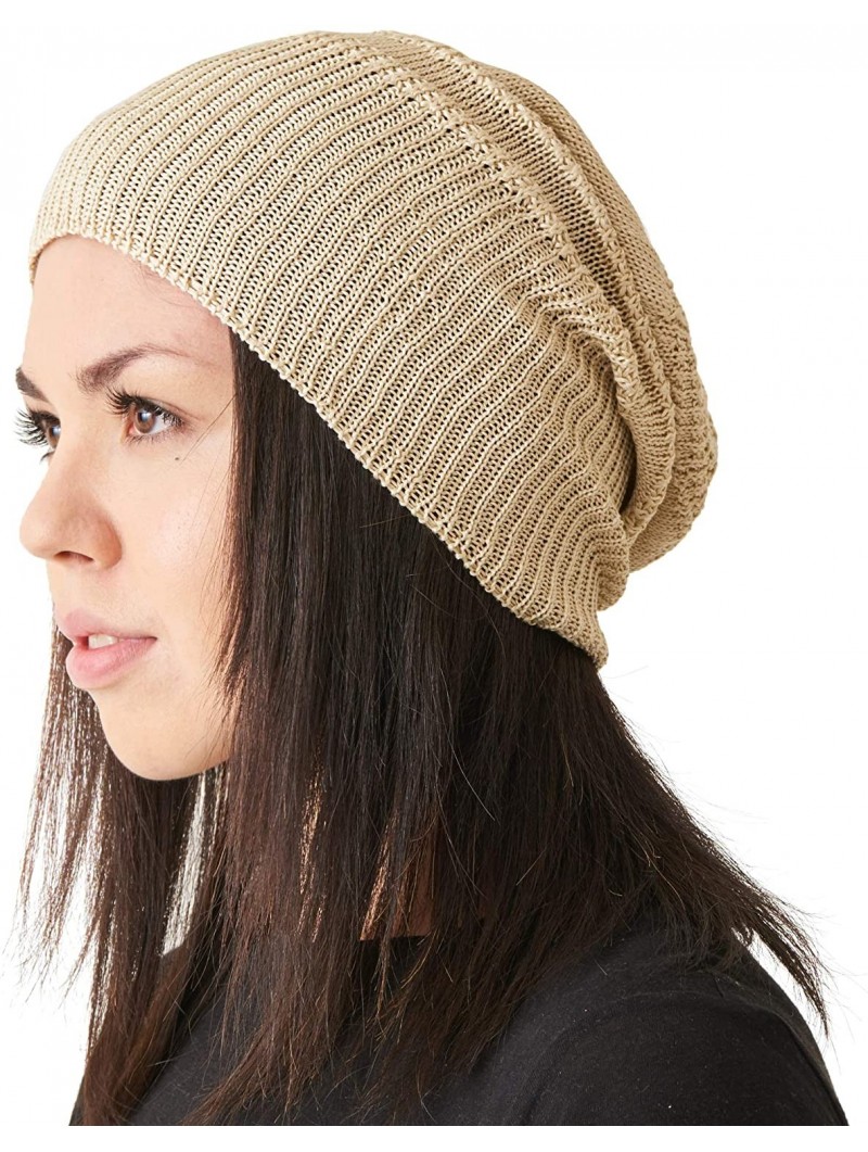 Skullies & Beanies Silk Slouchy Beanie Womens - Mens Slouch Hat Summer Chemo Cap Silk Knit - Beige - CA18L793HXW $56.88