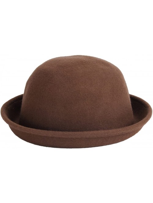 Fedoras Women's Roll-up Brim Bowler Hat Wool Felt Fedora Hat Panama Jazz Hat - Coffee - C5182EGU6OL $18.89
