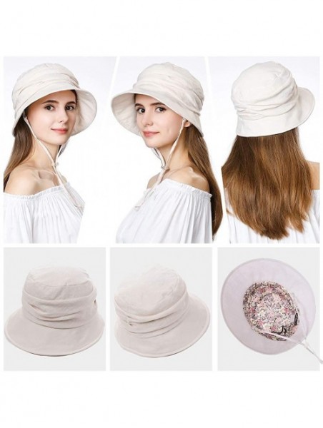 Bucket Hats Packable Sun Bucket Hats for Women with String Beach SPF Protection Bonnie Gardening 55-59cm - Beige_69027 - C418...