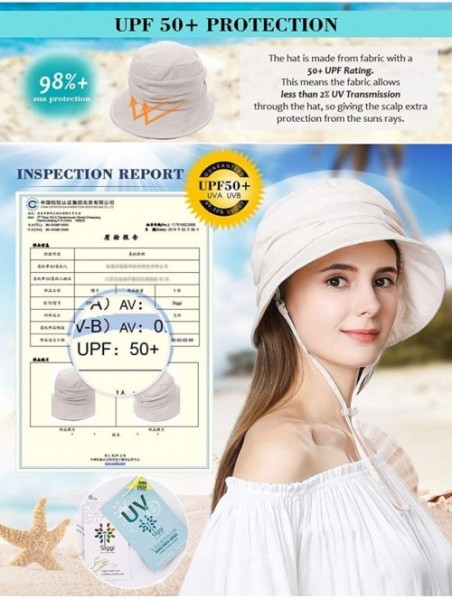 Bucket Hats Packable Sun Bucket Hats for Women with String Beach SPF Protection Bonnie Gardening 55-59cm - Beige_69027 - C418...