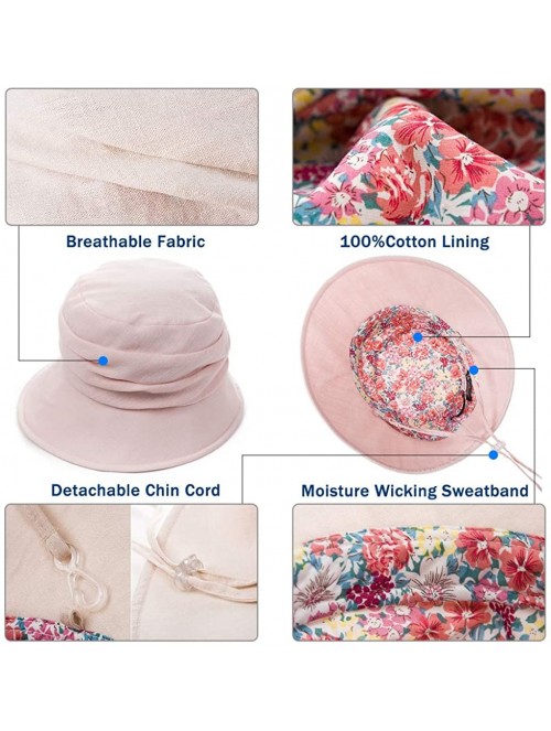 Bucket Hats Packable Sun Bucket Hats for Women with String Beach SPF Protection Bonnie Gardening 55-59cm - Beige_69027 - C418...