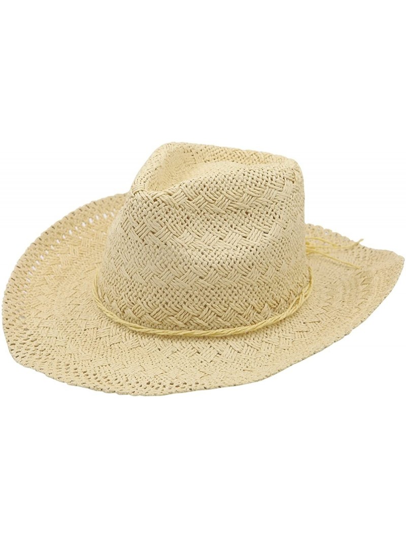 Cowboy Hats Premium Solid Color Lace Braided Straw Cowgirl Cowboy Hat - Beige - C0125X59A8P $15.18