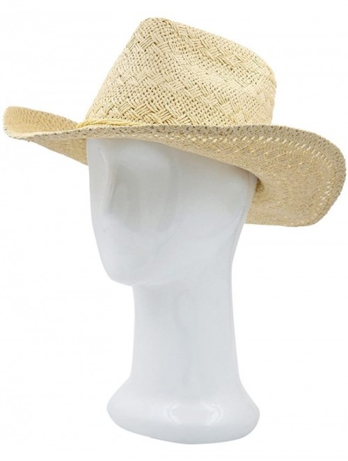 Cowboy Hats Premium Solid Color Lace Braided Straw Cowgirl Cowboy Hat - Beige - C0125X59A8P $15.18