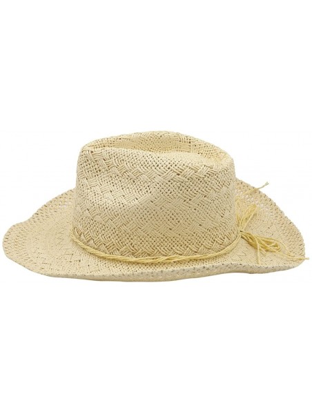 Cowboy Hats Premium Solid Color Lace Braided Straw Cowgirl Cowboy Hat - Beige - C0125X59A8P $15.18