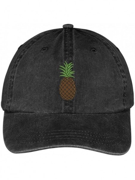 Baseball Caps Pineapple Embroidered Pigment Dyed 100% Cotton Cap - Black - C112FXK4WN9 $20.24