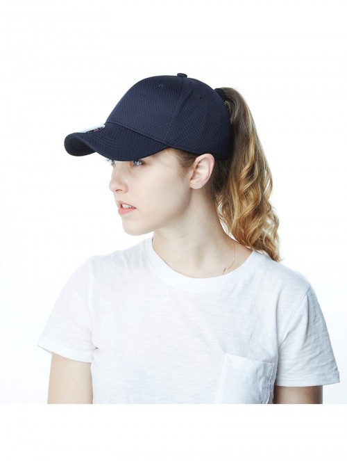 Baseball Caps Women High Bun Ponytail Hat Light Weight Stretch Fit Mesh Quick Dry Structured Cap - Navy - CB18I6QLNNW $15.45