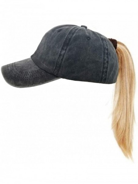 Baseball Caps Womens Cotton Distressed High Ponytail Baseball Messy Bun Cap Washed Ponycap - Black+coffee - CX18N8EL32Y $20.39