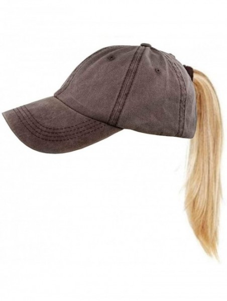 Baseball Caps Womens Cotton Distressed High Ponytail Baseball Messy Bun Cap Washed Ponycap - Black+coffee - CX18N8EL32Y $20.39