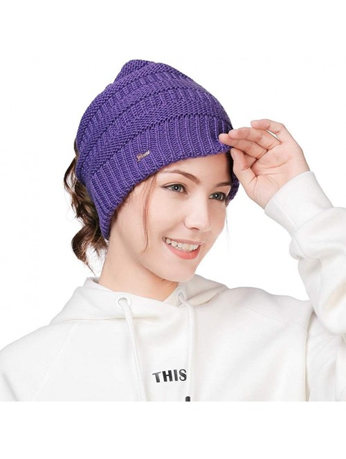 Skullies & Beanies Wool Knitted Visor Beanie Winter Hat for Women Newsboy Cap Warm Soft Lined - 99724_purple - CX18KIN5R37 $1...
