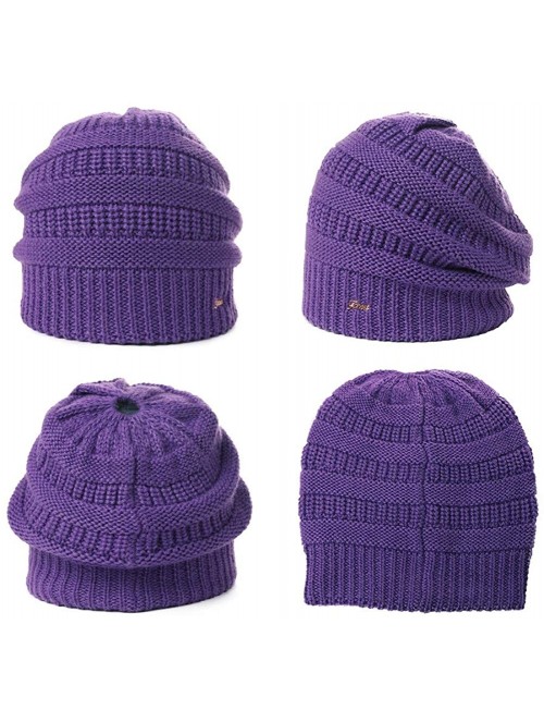 Skullies & Beanies Wool Knitted Visor Beanie Winter Hat for Women Newsboy Cap Warm Soft Lined - 99724_purple - CX18KIN5R37 $1...