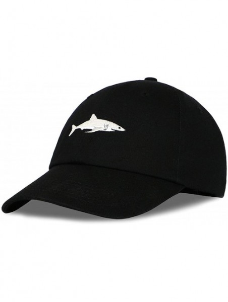 Baseball Caps Shark Embroidery Washed Baseball Cap Adjustable 100% Cotton Dad Hats for Men Women - Black-1 - C318R4RT65H $12.48