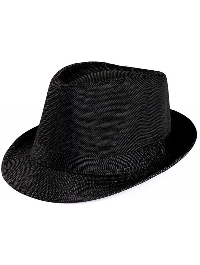 Sun Hats Sun Straw Hat- Summer Unisex Gangster Cap Big Wide Brim Beach Hat Foldable - Black - CX18DTIUZUY $10.61