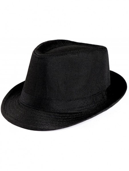 Sun Hats Sun Straw Hat- Summer Unisex Gangster Cap Big Wide Brim Beach Hat Foldable - Black - CX18DTIUZUY $10.61