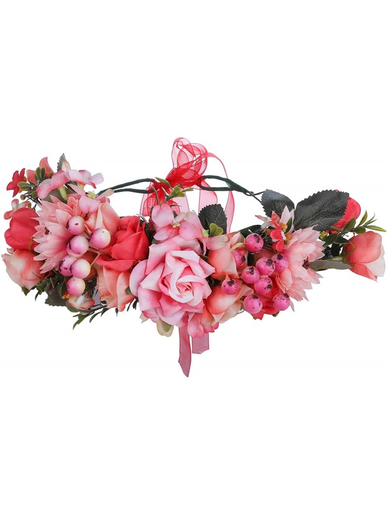 Headbands Adjustable Flower Crown Headband - Women Girl Festival Wedding Party Flower Wreath Headband - Red - C618OTYA5XQ $14.98