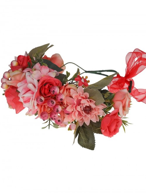 Headbands Adjustable Flower Crown Headband - Women Girl Festival Wedding Party Flower Wreath Headband - Red - C618OTYA5XQ $14.98