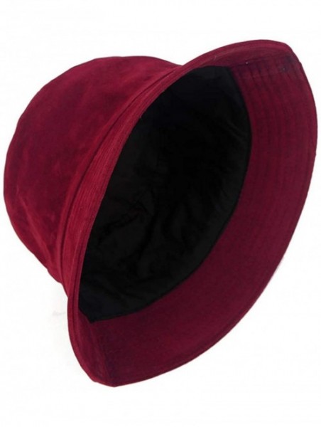 Bucket Hats Solid Color Bucket Hat Suede Classic Fisherman Hats Winter Reversible Packable Cap - Wine Red - CN18ALAX5EC $20.32