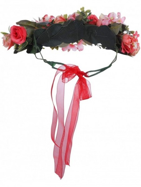 Headbands Adjustable Flower Crown Headband - Women Girl Festival Wedding Party Flower Wreath Headband - Red - C618OTYA5XQ $14.98