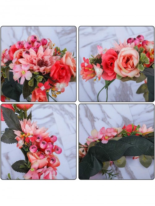 Headbands Adjustable Flower Crown Headband - Women Girl Festival Wedding Party Flower Wreath Headband - Red - C618OTYA5XQ $14.98