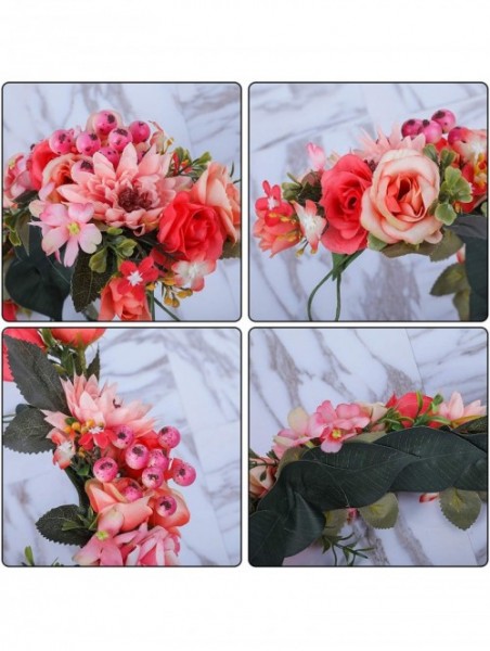 Headbands Adjustable Flower Crown Headband - Women Girl Festival Wedding Party Flower Wreath Headband - Red - C618OTYA5XQ $14.98