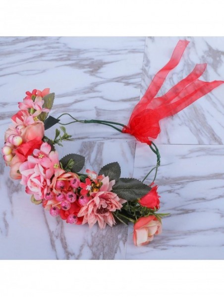 Headbands Adjustable Flower Crown Headband - Women Girl Festival Wedding Party Flower Wreath Headband - Red - C618OTYA5XQ $14.98