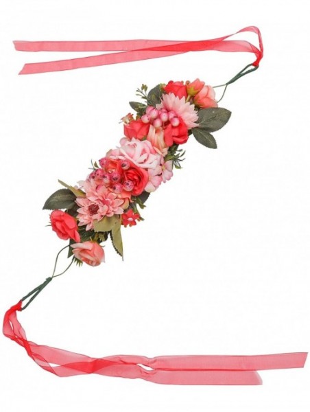 Headbands Adjustable Flower Crown Headband - Women Girl Festival Wedding Party Flower Wreath Headband - Red - C618OTYA5XQ $14.98