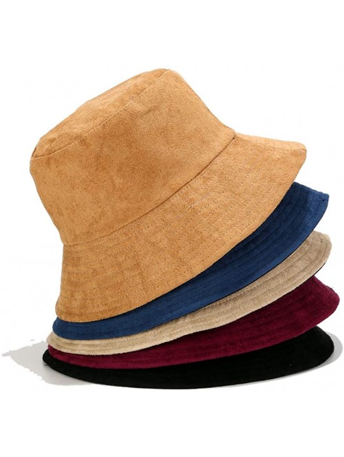 Bucket Hats Solid Color Bucket Hat Suede Classic Fisherman Hats Winter Reversible Packable Cap - Wine Red - CN18ALAX5EC $20.32