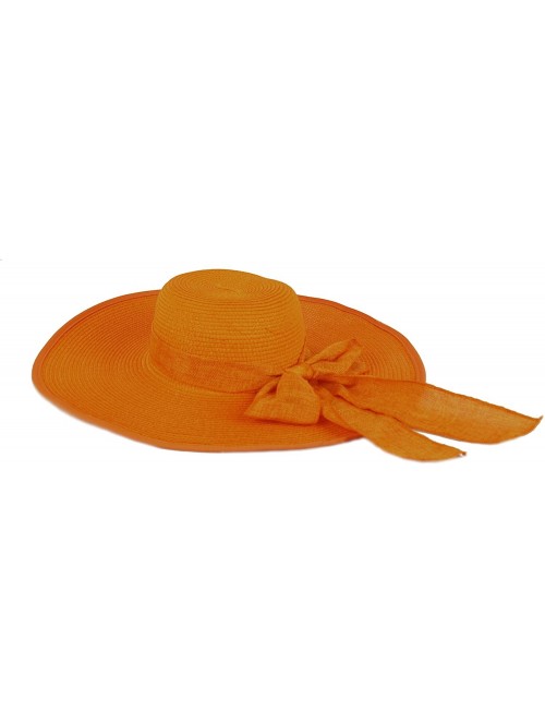 Sun Hats Women Cool Summer Floppy Wide Brim Straw Hat with Ribbon 964SH - Orange - C611B8WRMN9 $20.86