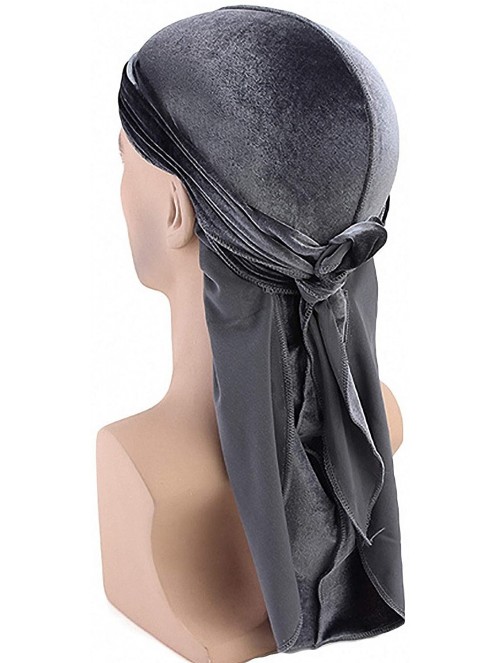 Skullies & Beanies Star Satin Silk Head Wrap Durag Long Tail Beanies Cap Stretchable Velvet Durag Straps Headwraps for Men Wo...