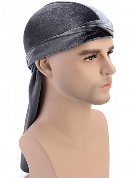 Skullies & Beanies Star Satin Silk Head Wrap Durag Long Tail Beanies Cap Stretchable Velvet Durag Straps Headwraps for Men Wo...