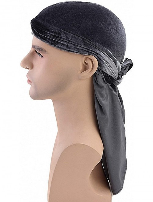 Skullies & Beanies Star Satin Silk Head Wrap Durag Long Tail Beanies Cap Stretchable Velvet Durag Straps Headwraps for Men Wo...