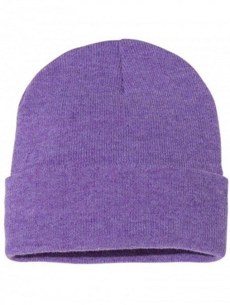 Skullies & Beanies SP12 - 12 Inch Solid Knit Beanie - Heather Purple - CF18HXAHQIL $10.04