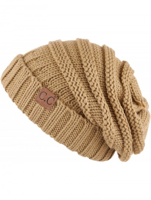 Skullies & Beanies Hatsandscarf Exclusives Unisex Beanie Oversized Slouchy Cable Knit Beanie (HAT-100) - Camel Solid - C818I6...