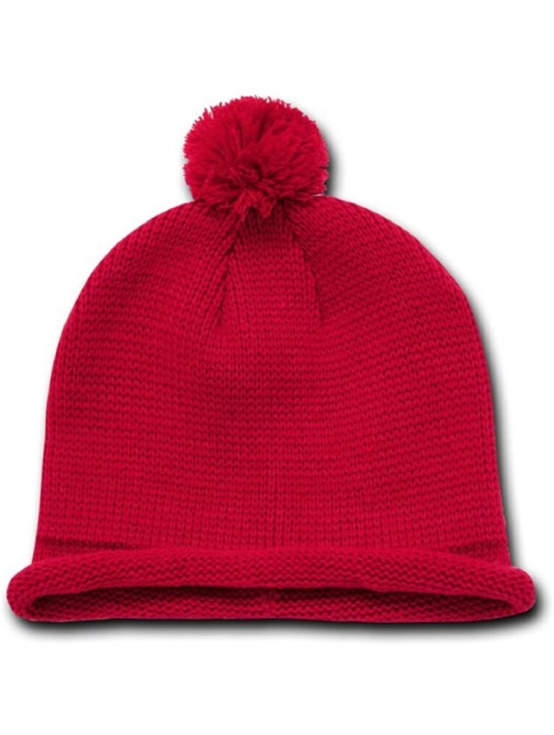 Skullies & Beanies Roll Up Beanie with Pom on Top - Red - CL110DL1MA9 $15.27
