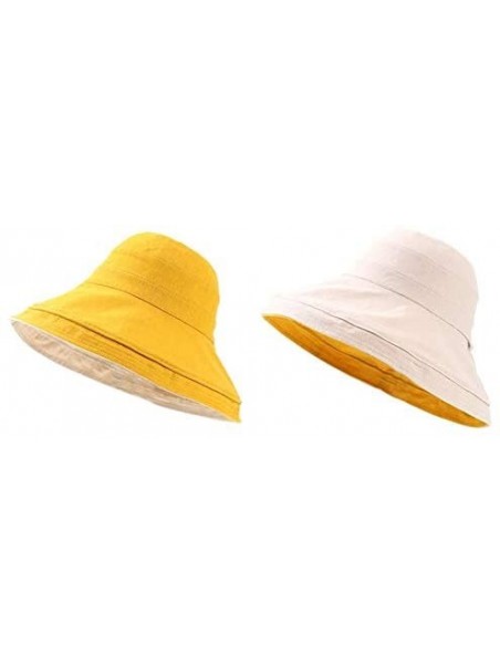 Sun Hats Women's Foldable Flap Cover UV Protective Wide Brim Bucket Cotton Beach Sun Hat Summer Hat - Yellow White - CS18W5KM...