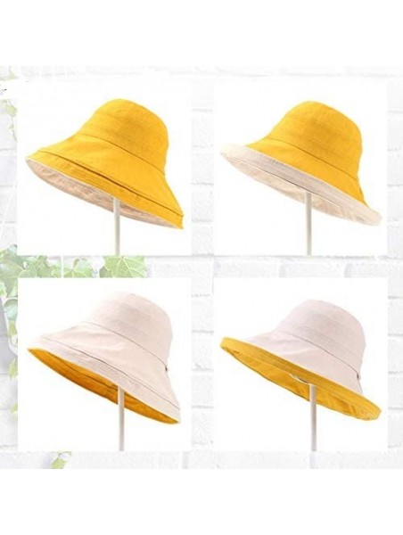 Sun Hats Women's Foldable Flap Cover UV Protective Wide Brim Bucket Cotton Beach Sun Hat Summer Hat - Yellow White - CS18W5KM...