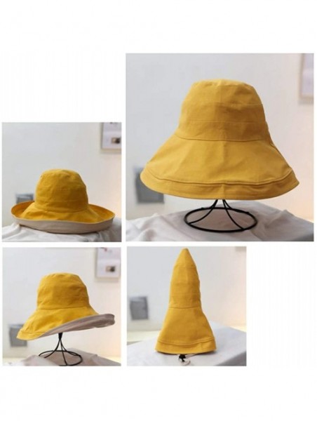 Sun Hats Women's Foldable Flap Cover UV Protective Wide Brim Bucket Cotton Beach Sun Hat Summer Hat - Yellow White - CS18W5KM...