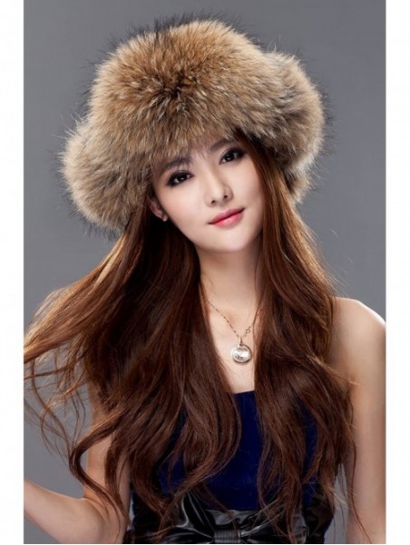 Bomber Hats Womens Fox Fur Russian Ushanka Trapper Hat with Pom Poms - Fabric & Raccoon Natural Color - CB11D35PJCP $47.83